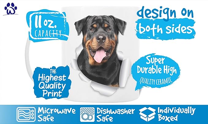 Winston & Bear Smiling Rottweiler Mug - Rottie Ceramic Coffee Mug Gift for Dog Lovers Mom and Dad - Perfect Birthday or Christmas, Father's or Mother's Day Gift (11oz)