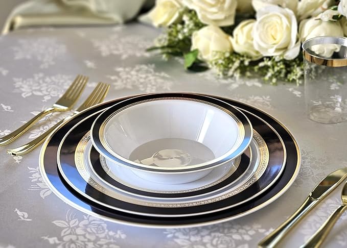 " OCCASIONS " 40 Piece Chargers pack Wedding Party 12'' Disposable Plastic Charger Plates/Chargers (Ritz Black & Gold)