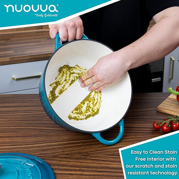 Cast Iron Dutch Oven with Lid ??Non-Stick Ovenproof Enamelled Casserole Pot ??Sturdy Dutch Oven Cookware ??Teal, 7.3-Quart, 30cm ??by Nuovva