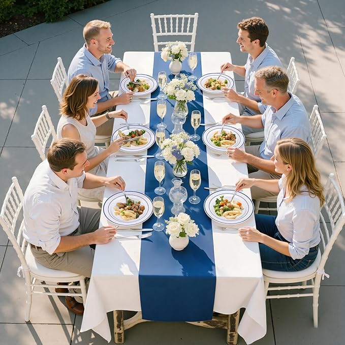 U-QE 100pcs Blue Plastic Plates for Party - Blue Plates Disposable Heavy Duty - Premium Plates Include 50 10" Dinner and 50 7" Dessert Plate, Perfect for Party, Wedding & Birthday