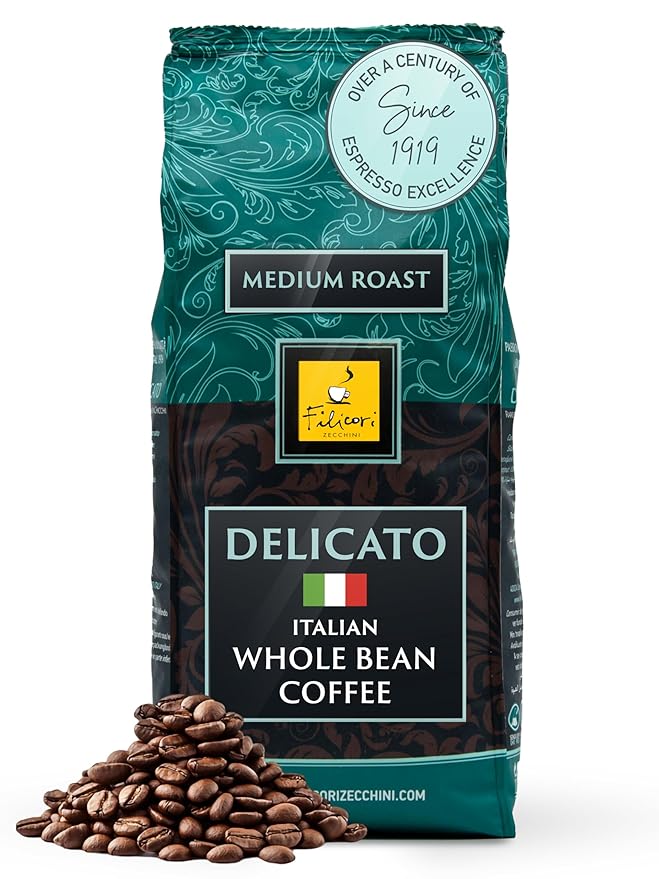 Filicori Zecchini Italian Espresso Beans ??Whole Bean Coffee Medium Roast Arabica & Robusta Blend ??Low Acidity, Slow Roasted ??Delicato 2.2lb Bag
