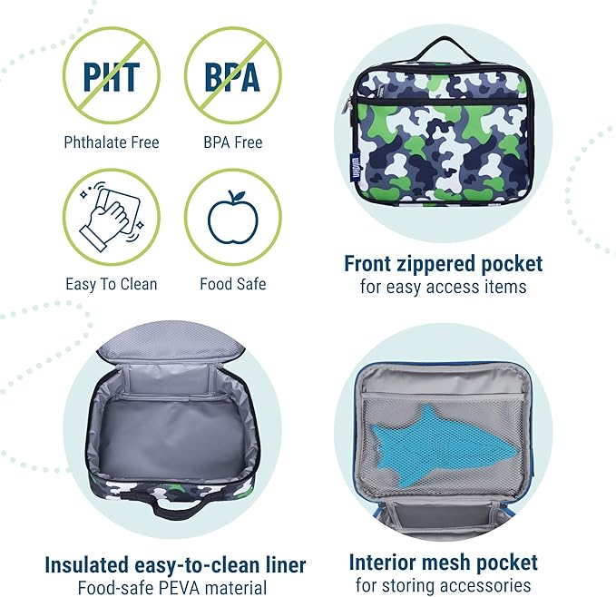 Wildkin Kids Insulated Lunch Box ??Durable and Reusable for School & Travel - Green Camo