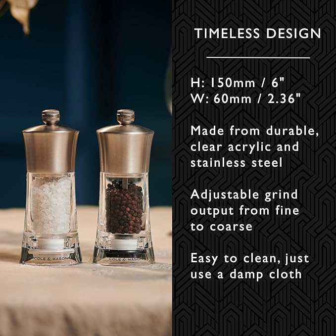 Cole & Mason Bromley Pepper Mill, 6" - Pepper Grinder with Ultra-Sharp Grinding Mechanism - Flavor-Enhancing Pepper Shaker - Refillable Mill with Adjustable Grinding - Acrylic, Pepper Mill