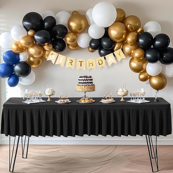 Wish Care Black Spandex Table Clothes for 4 Foot Rectangle Tables Wrinkle Free Stretch Fitted Tablecloth 4ft Pleated Ruffle Elastic Table Cover Skirt for Banquet Dining Outdoor Home Party Tablecloth