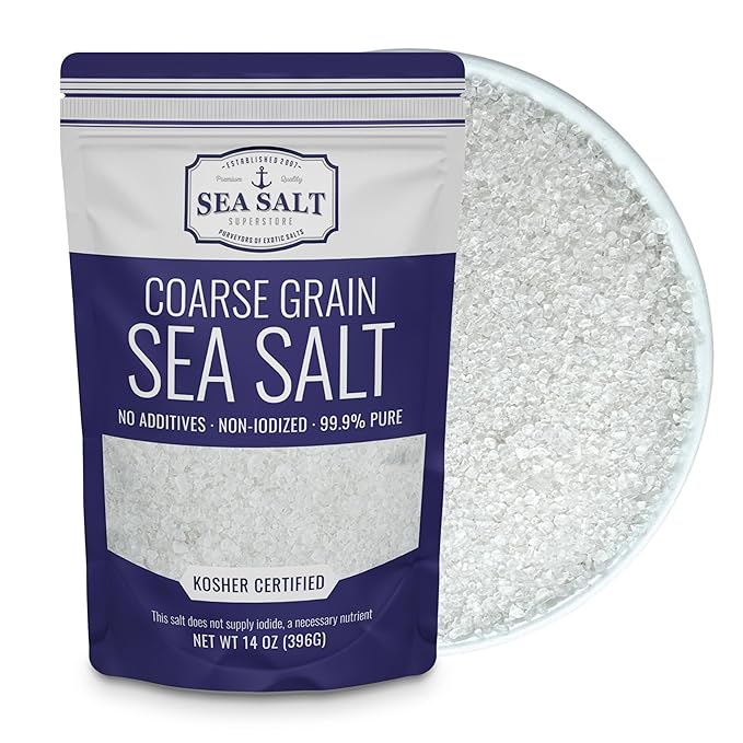 Sea Salt Superstore Coarse Sea Salt for Grinder Refill, Coarse Grain Kosher, Non-Iodized Unrefined Baja Salt for Cooking, Mineral-Rich, 14 oz Bag