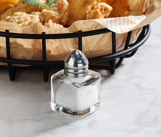 New Star Foodservice 22254 Glass Cube Mini Salt and Pepper Shaker with Stainless Steel Top, 0.5-Ounce, Set of 48