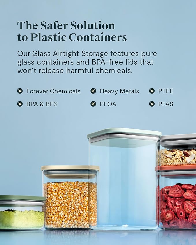 Caraway 13-Piece Glass Airtight Food Storage Containers with Lids ??Non-Toxic, BPA-Free Kitchen Storage Containers ??Stackable, Space-Saving Airtight Containers for Dry Goods and More - Gray