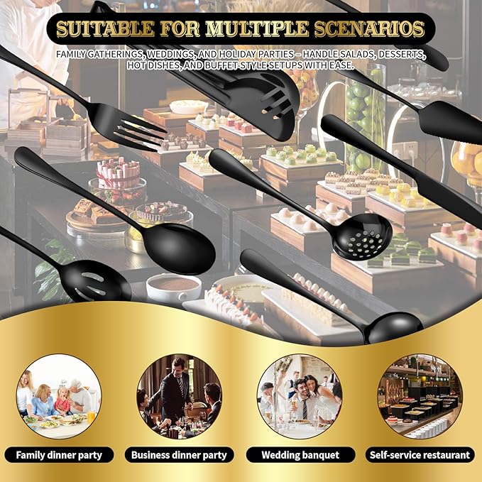 ZLMTZDJD 36-Piece Stainless Steel Serving Utensil Set ??Complete Buffet Essentials with Spoons, Forks, Tongs, Ladle & More. Perfect for Wedding, Holiday, Catering, and Family Gatherings (Black)