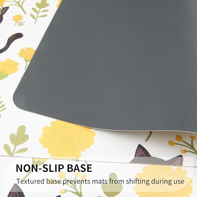 QIYI Placemats Set of 6, 12x18 Inch Faux Leather Place Mats for Kitchen Dinning, Heat Resistant Anti Slip Flower Table Mats, Waterproof Wipeable Washable Placemat Party Table D챕cor, Cute Black Kittens