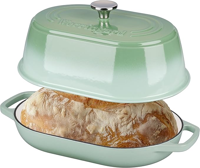 Enameled Cast Iron Dutch Oven Pot with Dome Lid, Oval Bread Oven for Homemade Sourdough Bread Baking, Oven Safe up to 500째F, 6 Quart, Green