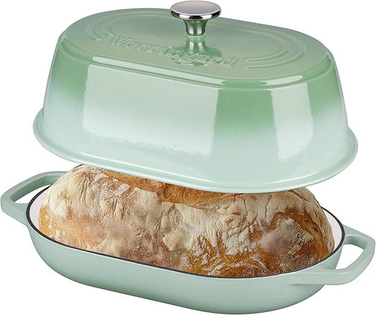 Enameled Cast Iron Dutch Oven Pot with Dome Lid, Oval Bread Oven for Homemade Sourdough Bread Baking, Oven Safe up to 500째F, 6 Quart, Green