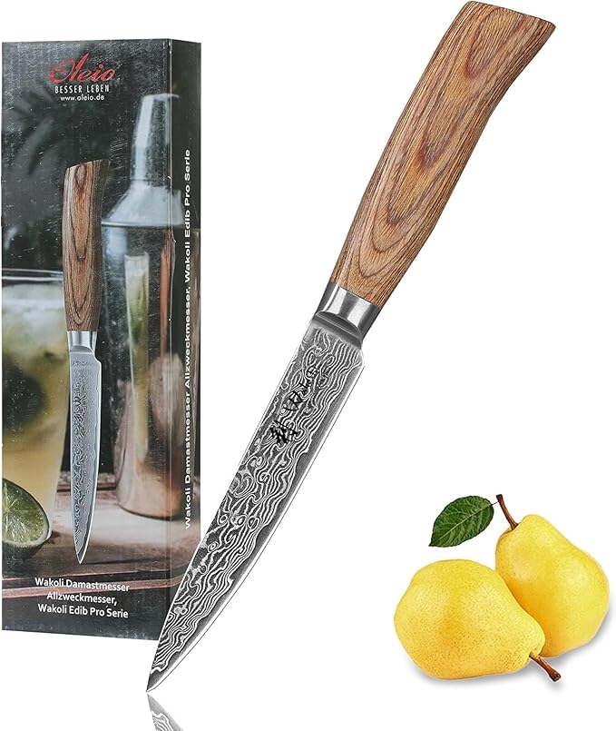 Wakoli EDIB Pro Damascus Universal Knife ??Japanese Style Kitchen Knife | 4.7-Inch Genuine Damascus Steel Blade with VG10 Core | Ergonomic Pakkawood Handle | Professional Cooking Tool