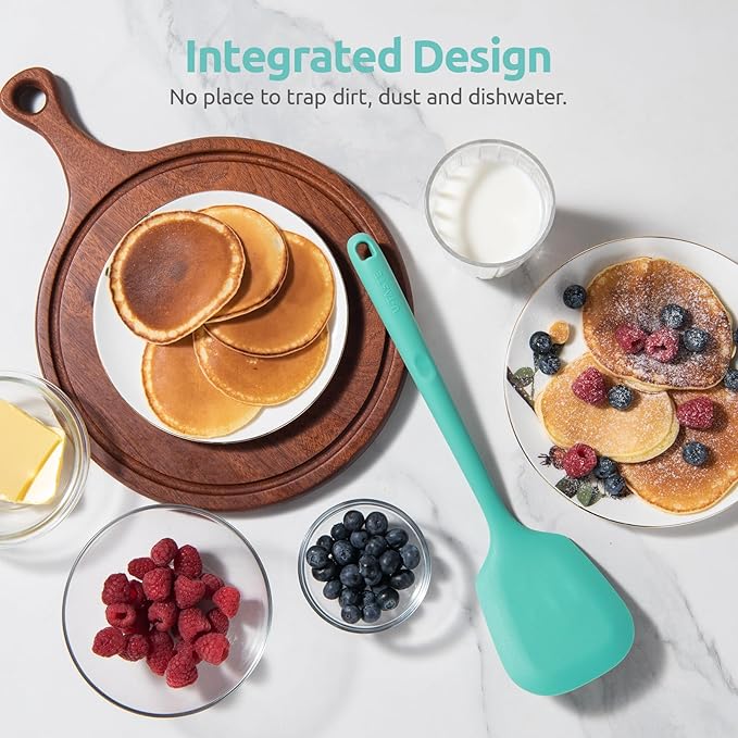U-Taste 600쨘F Heat Resistant Silicone Turners: 13.6in Long Solid & Slotted Kitchen Spatula Flipper, Wide and Large Flexible Cooking Utensil for Flipping Egg, Pancake, Cookie (Aqua Sky, 2PCS)
