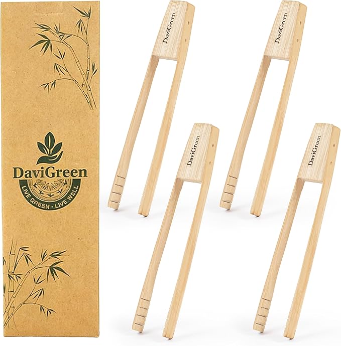 Magnetic Bamboo Toaster Tongs ??8 Inch | Toaster Tongs with Magnet | Handmade Natural Bamboo, Safe for Toasters & Nonstick | 1/2/4 Pack