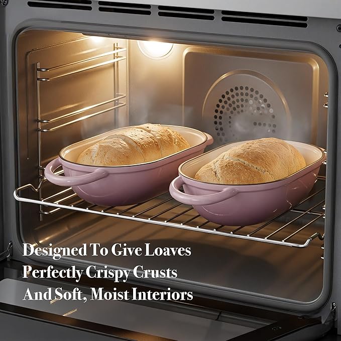 3 QT Oval Dutch Oven for Bread Baking, Enamelled Cast Iron Bread Oven for Sourdough, Sourdough Loaf Pan with Lid, Heavy-Duty Non Stick Bread Pan for Homemade Bread Baking, Pink
