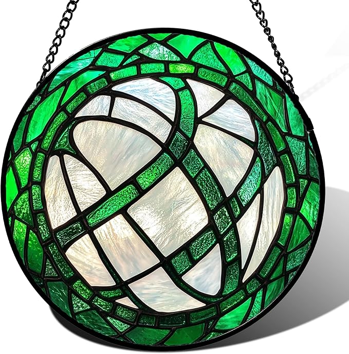 Stained Glass Window Hanging Green Plants 6.3" - Abstract Suncatcher Door Garden Sun Catcher Home Ireland Decor Birthday Mother's St Patrick's Day Gifts for Mom Men Woman Wife Friends