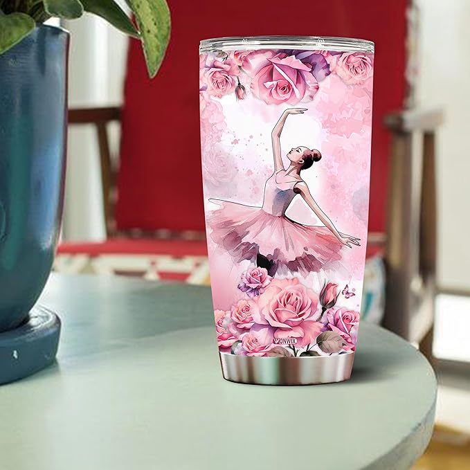 Personalized Ballet Tumbler Gifts for Girls, 20oz Stainless Steel Insulated Water Bottle, Travel Cup Mug, Gift for Women Wife Daughter, Christmas Birthday Mother's Day Valentine