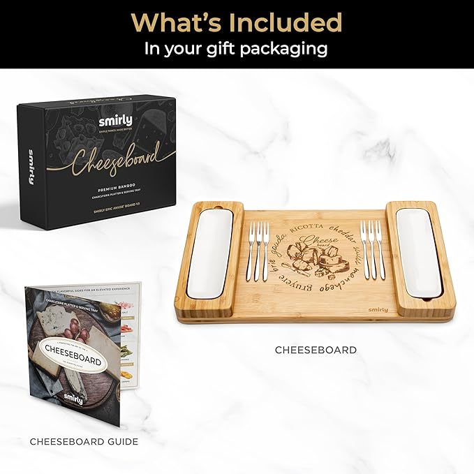SMIRLY Charcuterie Boards Set - Large Bamboo Cheese Board Set - House Warming Gifts New Home, Wedding Gift for Couple, Bridal Shower Gift, Birthday Gifts for Women