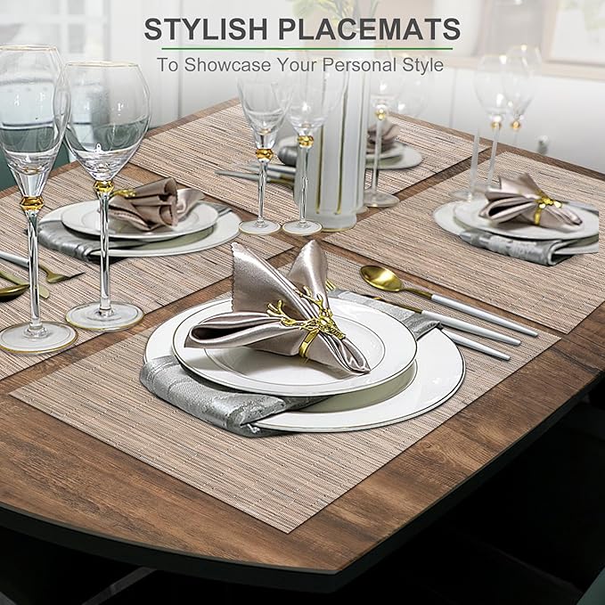 BETEAM Placemats Set of 12, Woven Vinyl Placemat for Dining Table Washable Wipeable Kitchen Place Mats Durable Indoor Outdoor Table Mats