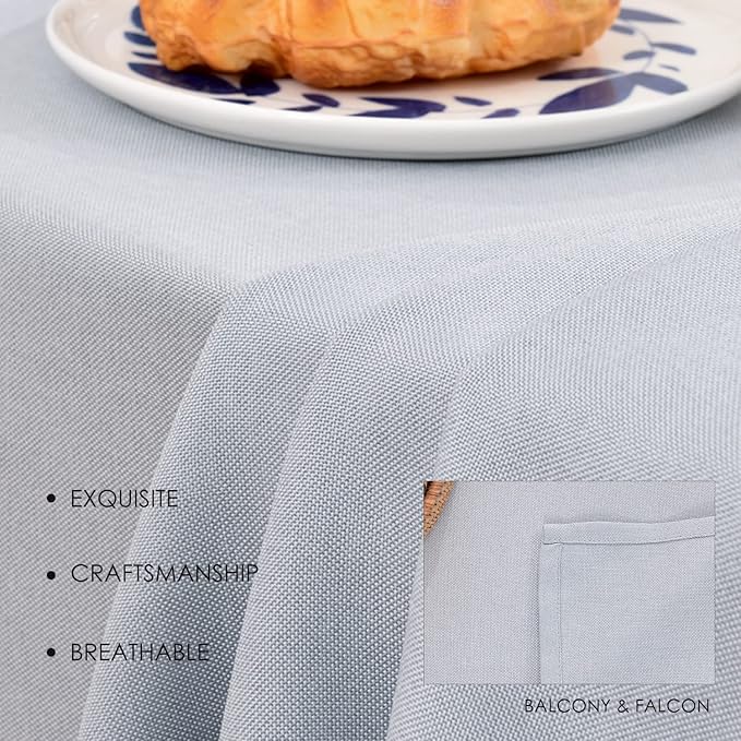 BALCONY & FALCON Table Cloth for 6 Foot Rectangle Tables ??Waterproof, Wrinkle-Free Farmhouse Tablecloth for Dining, Kitchen, Wedding, Baby Shower & Holiday Gatherings (Silver, 91" x 132")