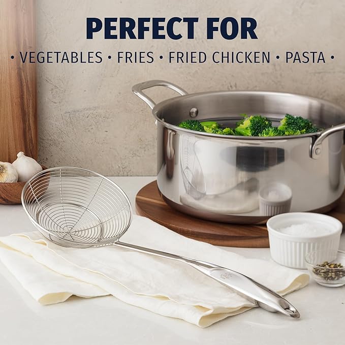 Zulay Kitchen Premium Stainless Steel Skimmer Strainer Ladle - 15??Large Straining Spoon for Frying, Boiling & Blanching - Durable, Rust-Resistant & Heat-Proof Kitchen Tool for Everyday Use