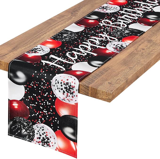Letjolt Black Red Balloon Happy Birthday Table Runner 72 Inches Celebrate Birthday Party Table Decor