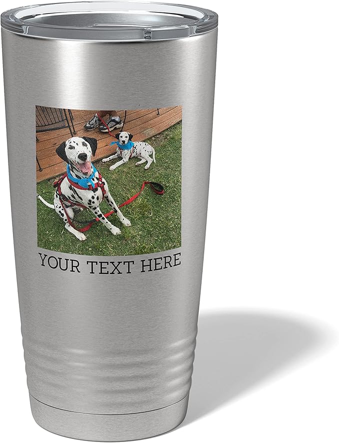 Personalized 20oz (17 Colors) Photo Picture Printed Insulated Stainless Steel Tumbler with Lid ??Customized Mother's Father?셲 Day Gift for Her Him, Custom Coach Gifts Team Mom Dad Regalos (Stainless)