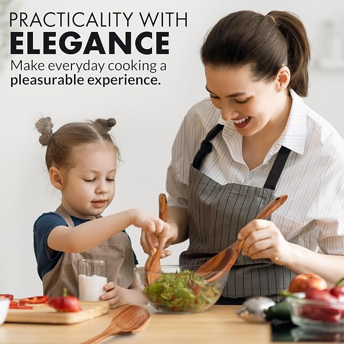 Zulay Kitchen 7-Piece Wooden Cooking Spoons Set ??Heat-Resistant, Smooth Teak Utensils with Comfort Grip ??Lightweight & Durable ??Easy to Clean, Perfect for Non-Stick Cookware