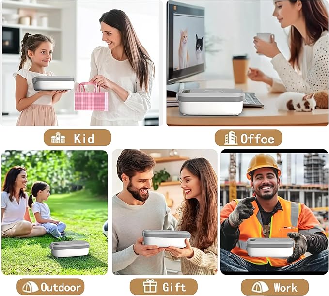 Portable Wireless Electric Heated Lunch Box for Men,Heating Food Warmer Lunch Box,Rechargeable 14000 mAh Battery,4.2 Cups Capcity Inner Food Warmer Container,Lunchbox for Travel,Outdoor,Picnic,Office