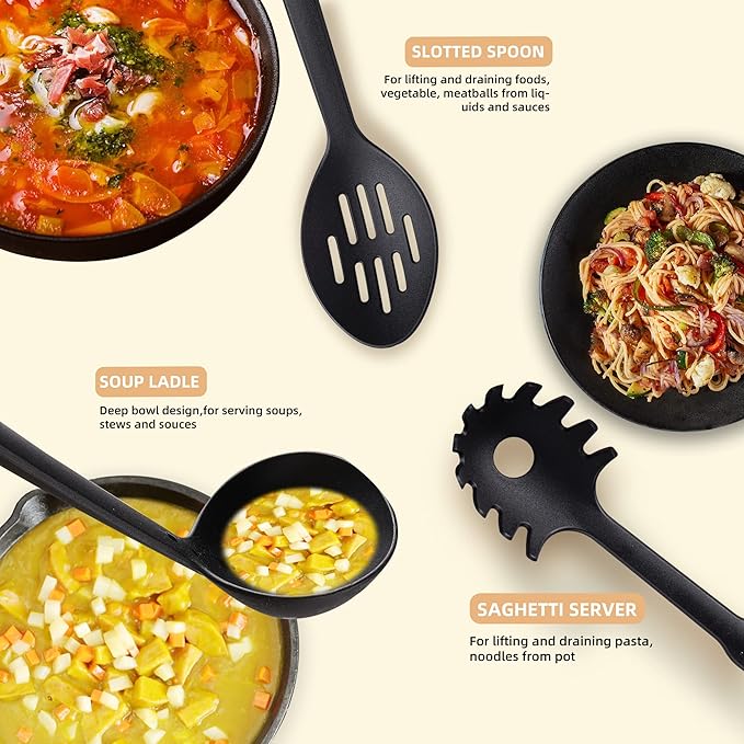 TJ POP Kitchen Utensils Set of 11 Pcs, Nylon Utensils Set, Non-Stick Cooking Utensils Set 410째F Heat Resistant, Kitchen Gadgets Accessories Tools for Cookware (BPA Free)