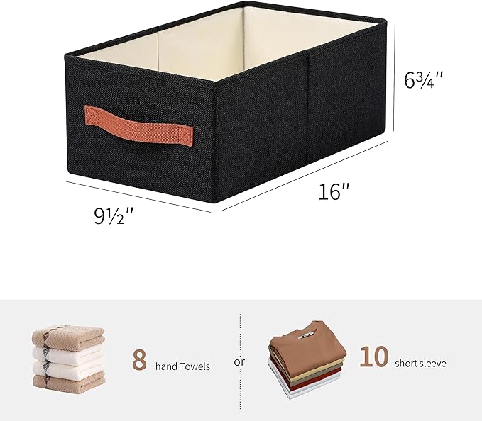 linen closet organizers and storage, 3 Pack Large Storage Baskets, Washable, Clothing Storage Bins with Handle, Closet Organizer for Storage Sweater,Sheets (Black, 16"x9쩍"x6쩐")