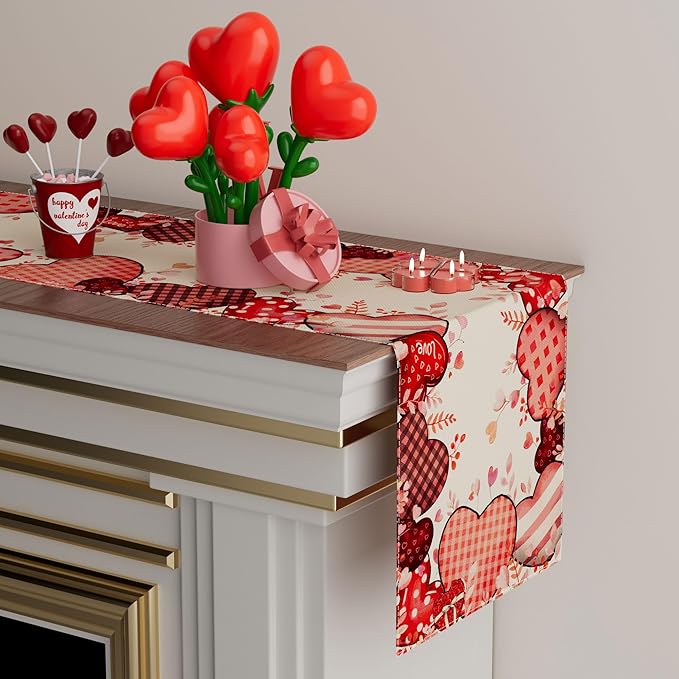 XCHI Love Hearts Valentine's Day Table Runner Table Decoration for Party Home Kitchen Dining Holiday Decor 13x90 Inch