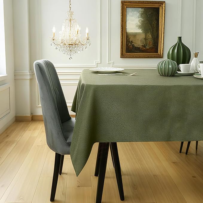 BALCONY & FALCON Table Cloth Rectangle, Faux Linen Tablecloth Spill Proof, Wipe Clean and Washable Table Cover for Dining Kitchen Outdoor Fall Thanksgiving Christmas Holidays (Moss Green, 57" x 118")