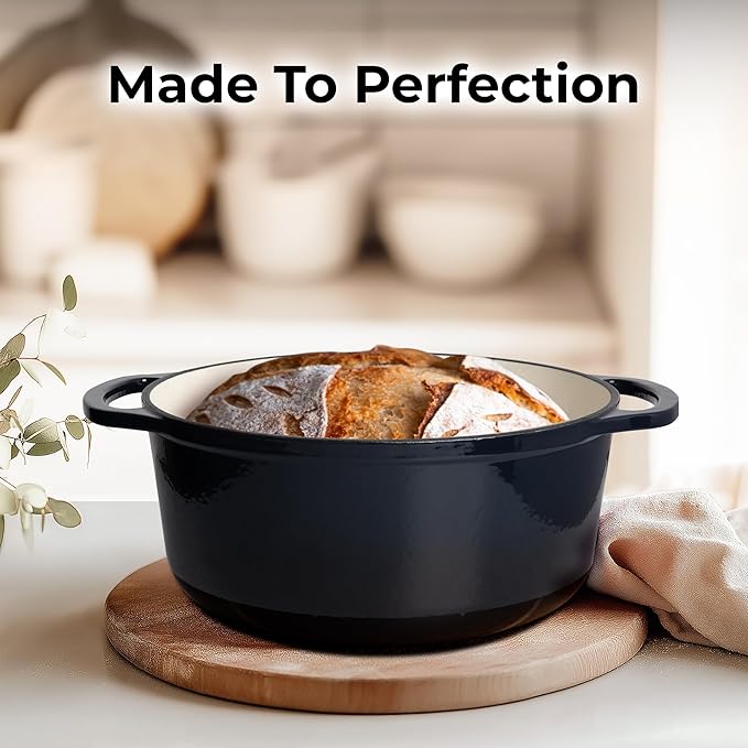 Zulay Kitchen 6 Quart Enameled Cast Iron Dutch Oven Pot with Lid ??Premium Durability & Oven Safe up to 500째F ??Heavy Duty Cookware Perfect for Bread Baking, Stews, Braising & Roasting - Lapis Lazuli