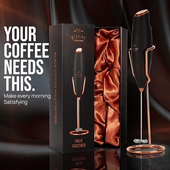 Zulay Kitchen Executive Series Luxury Gift Milk Frother with 4 Duracell Batteries ??Handheld Electric Foam Maker for Coffee, Lattes & Hot Chocolate ??Deluxe Finish, Ultimate Gift for Coffee Lovers