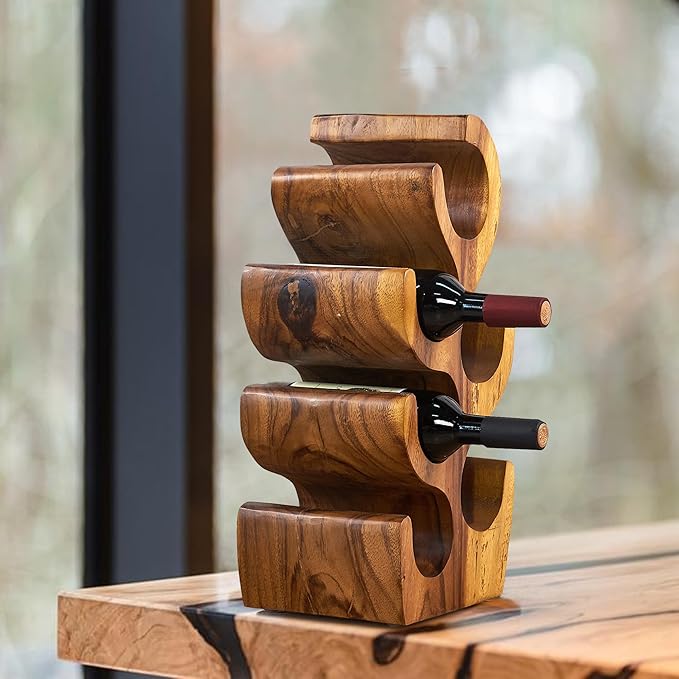 6 Bottle Wood Brown Wine Rack Tabletop Cabinet 19.7" Height Handmade Rustic Wooden Wine Rack Countertop Bottle Holder Stand Kitchen Cellar Storage Home Bar Corner Home Christmas Decor