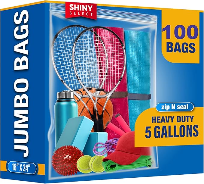 5 Gallon X-Large Storage Bags, 18?쓝24?? 100 Count ??Big Clear Plastic Bag, Resealable Zip & Lock Top for Freezer, Food, Towels, Toiletries, Camping Gears, Seasonal Clothing, Pantry Items