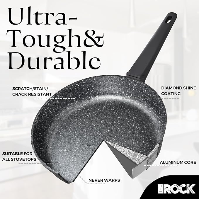 THE ROCK SOHO 8-Inch Non Stick Frying Pan ??Nothing Sticks, Never Warps, Lasts Longer, Healthy Skillet with Heat-Resistant Handle, PFOA Free, Oven & Dishwasher Safe, Black
