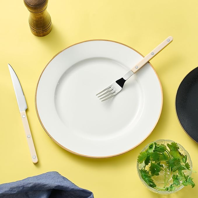 Khen Cutlery Set of 20, 18/8 Stainless Steel Flatware, Modern Silverware for Home, Kitchen, Dining & Table Setting for 4 ??Stainless Steel, Dishwasher Safe, Lightweight & Ergonomic Design Gift - Cream