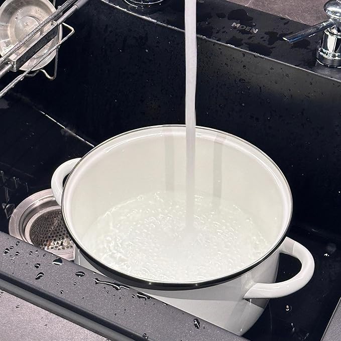 Enamel Stockpot with Lid, 4 Quart Soup with Handle, Big Granite Cooking Pot for Stovetop, Campfire, Outdoor Stove