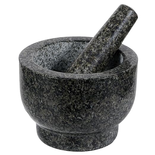 Heavy-Duty Mortar and Pestle Set, 2-Cup Granite Material, with Non-Slip Base, 5.51-inch Mexican Grinder, for Grinding Spices and Seeds, Seasoning and Spice Tool (Dark Gray Speckles, 2Cup)