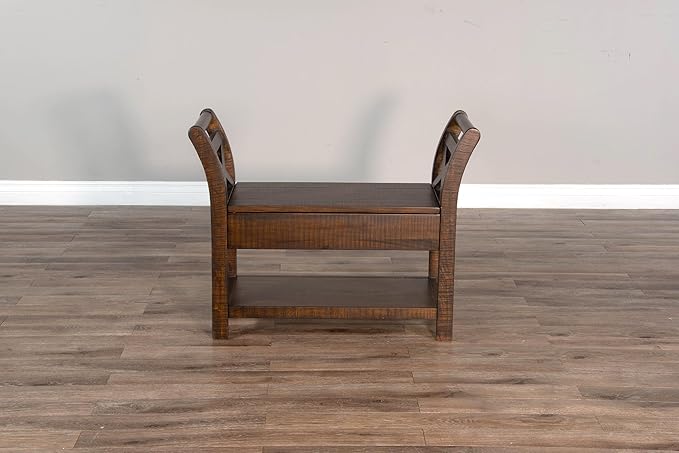 Empire USA Rustic Storage Bench, Mahogany Wood with Lower Shelf (Tobacco Leaf Finish)