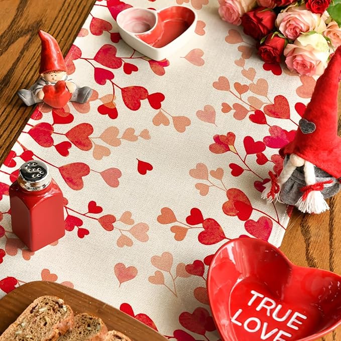 Artoid Mode Red Love Valentine's Table Runner, Anniversary Wedding Kitchen Dining Table Decoration for Home Party Decor 13x60 Inch