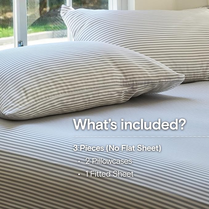 DOZ Sheet Set, 100% Viscose derived from Bamboo, Organically Grown, Buttery Soft, Cooling Sheets, High GSM, Deep Pockets - 3 Piece - 2 Pillowcases 1 Fitted Sheet (Stripe, King)