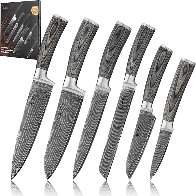 Wakoli EDIS 6-Piece Damascus Kitchen Knife Set ??Professional Chef Knives Set with VG10 Core Blades, 67-Layer Damascus Steel & Ergonomic Pakkawood Handles ??Premium Kitchen Knives in Elegant Gift Box