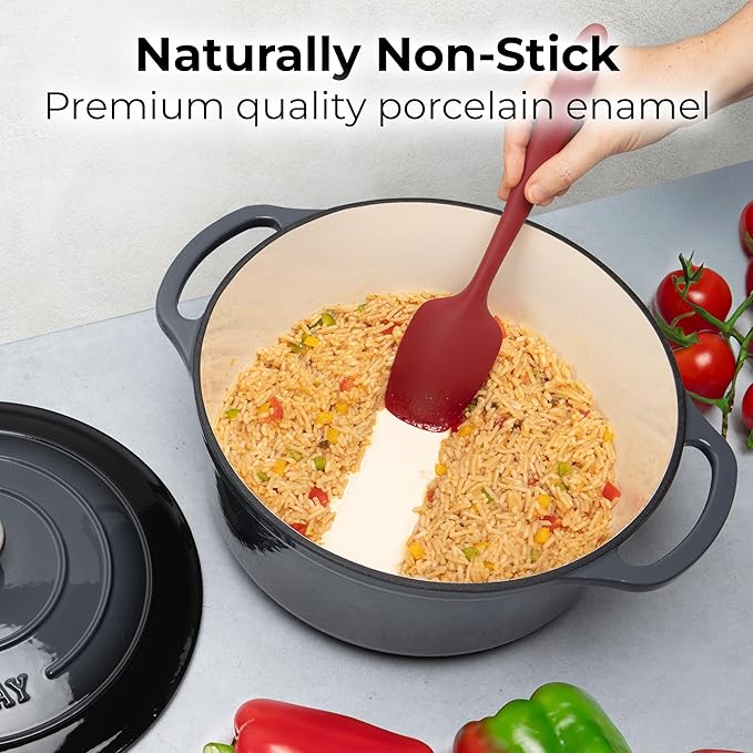 Zulay Kitchen 7.7 Quart Enameled Cast Iron Dutch Oven Pot with Lid ??Premium Durability & Oven Safe up to 500째F ??Heavy Duty Cookware Perfect for Bread Baking, Stews, Braising & Roasting ??Gray