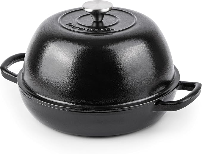 Enamelled Cast Iron Dutch Oven Pot ??Dutch Oven For Sourdough Bread Baking ??Cast Iron Bread Pot ??Black, 6 Quarts, 26cm ??by Nuovva