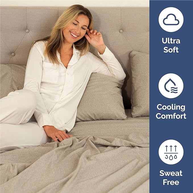Twin XL 4 Piece Sheet Set - Cooling & Breathable Bed Sheets - Hotel Luxury Bed Sheets for Women, Men, Kids & Teens - Deep Pockets - Easy Fit - Soft and Wrinkle Free - Twin XL Heathered Beige Sheets