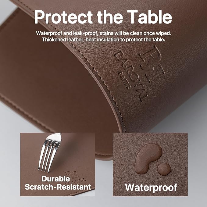 Baroyal Faux Leather Placemats Set of 12 Vinyl Washable Wipeable Table Mats for Kitchen Dining Table Heat Resistant Waterproof Modern Indoor/Outdoor Placemats Non-Slip Easy Clean Place Mats (Chocolat)