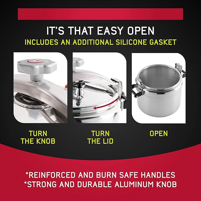 Universal (Large) 26-Quart Aluminum Pressure Cooker for Professional Use ??Commercial-Grade, 1 Safety Valve, Reinforced Handles, Easy-Open Lid, ??Ideal for Large Kitchens, and Restaurants